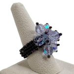 Light Purple Faceted & Iridescent Seed Bead Flower Handmade Ring Photo 0