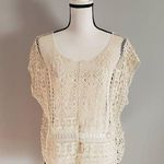 LC Lauren Conrad Cream Sleeveless Open Crochet Top L Photo 0