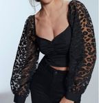 ZARA Animal Organza Sheer Long Sleeve Ruched Crop Top Black Size Small 1971/180 Photo 5