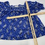 MELLODAY Shirt Womens Large Blue White Floral Puff Sleeve Smocked Blouse Top Photo 5