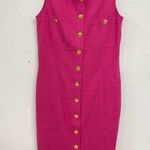 Adrienne Vittadini  Hot Pink Gold Button Sleeveless Sheath Dress Womens 6 Barbie Photo 0