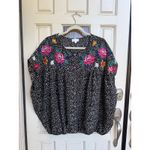 Oddy Oversized Blouse Embroidered‎ Flowers Polka Dot Size 1X Black Photo 5