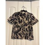 coreylynncalter womens xs short sleeve button down giraffe print black tan shirt Photo 1