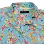 Ralph Lauren Lauren Womens Pajama Set Floral Blue Short Sleeve Crop Pants Medium Photo 2