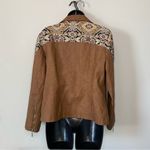 Chico's Tan Faux Leather Jacquard Mixed Media Moto Jacket Southwestern Sz Medium Photo 7