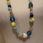 Women’s Necklace Beaded Statement Blue Green Yellow Multi Color Beads Photo 3
