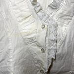 Scully Button Up Shirt Bell Sleeve Lace Trim Collarless Cinch Back White Medium Photo 2