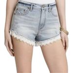 Free People  Women’s 26 Light Blue White Lace Trimmed Cut Off Denim Jean Shorts Photo 0
