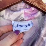 Vintage 80s Nancy II purple floral pussybow shirt dress 12 Size L Photo 2