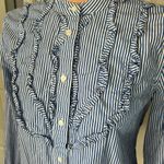 J.Crew Band Collar Ruffle Front Striped Long Sleeve Shirt Photo 2