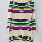 Free People Gidget Ivory Striped Long Sleeve V-Neck Knit Sweater Dress Size M Photo 5