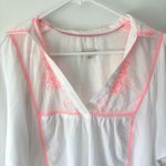 Pilcro Anthropologie  Embroidered Peasant Blouse White Pink Feminine Collared Photo 2