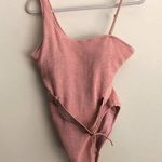 Faerdasi Blush Pink Crinkled One Shoulder One Piece Belted Swimsuit Large Photo 0