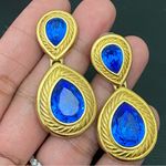 Swavorski Vintage 90s SWAROVSKI Swan Signed Royal Blue Teardrop Crystal Drop Earrings 22g Photo 3