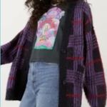 Daydreamer  Plaid Wool Blend Oversized Cardigan Sweater Photo 7