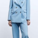 ZARA blazer suit jacket double breasted relaxed long baby blue Photo 3