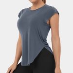 Halara NEW Round Neck Curved Hem Yoga Sports Top Blue Large Photo 0