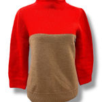 J.Crew Size S Orange Brown Colorblock 100% Merino Wool Rollneck Pullover Sweater Photo 0
