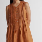 Quince  Women’s 100% European Linen Sleeveless Swing Dress Size Small Terracotta Photo 0