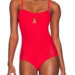 HAH X FREE PEOPLE Cut Out Bodysuit S Blood Orange Feminine Party Mesh Boho NWT Red Photo 0