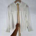 Loft  White Chiffon Polka Dot Smocked Ruffle Trim Long‎ Sleeve Blouse Peasant XS Photo 10