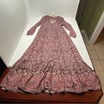 Faherty Toluca Tiered Long Sleeve Dress Merlot Bordeaux Red Floral Womens Small Photo 1