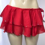 Zuliana Size Small Bedazzled Double Ruffle Sarong With Side Tie. New With Tags. Red Photo 0