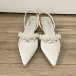Boutique White Pearl Beaded Sling Back Satin Pointed Toe Heel Flat Size 7 Photo 3