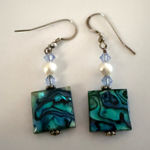 Estate Abalone Shell Pearl Crystal Sterling Silver Earrings NEVER WORN Blue Photo 0