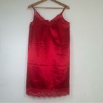 Ekouaer NWT  Vibrant Red Satin Lace V-Neck Chemise Sleepwear Soft Lingerie Photo 1