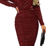 UNBRANDED Red Off Shoulder Glitter Bodycon Midi Party Dress Size M Photo 0