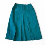 Carla Roveda Teal 100% Wool Pleated Midi Skirt Italian Designer Size L Green Photo 0
