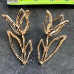 Anthropologie Anthro 18K Gold Plated Exaggerated Oversized Tulip Flower Earrings Photo 4