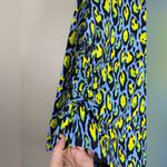 IBKUL GEMMA Periwinkle Multi Leopard Long Sleeve Mock Golf Shirt Size Large Green Photo 7