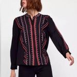 ZARA Embroidered with Ruffles Black and Red Women's Top Size XL (*or Large) Photo 0