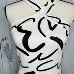 SheIn Women's Black Ivory Satin Tie-Neck Halter Crop Top Smocked Back Sz S Photo 2