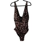 YONIQUE Leopard Plunge V Neck One Piece Swimsuit Women's Size 22W Brown Photo 8