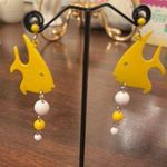 Yellow Fish Earrings with White Beads Photo 0