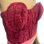 Goddess (42B) American VINTAGE 90s Red Hand Dyed Floral Lace Bustier Size undefined Photo 1