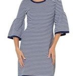 Sail To Sable  Bell Sleeve Sailor Midi Dress Knit Pullover Boho Chic Navy, Size S Photo 0