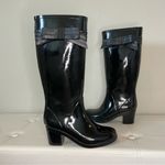 Kate Spade Black Rubber Tall Heeled Winter Rain Boots with Bow Size 7 Photo 1
