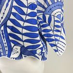 Farm Rio NWOT  Linen Lace Nature Short-Sleeve Crop Wavy Blouse Size XXS Blue Photo 4