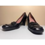 Nine West Leather Heels Black Block Heel Loafers Fringe Bow Women's Size 8M Photo 2