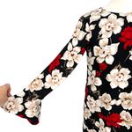 CeCe Floral Long Sleeve Shift Dress Bell Cuff Sleeve Black Red White Size 6 Photo 3