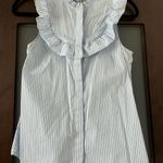 Blue and White Striped Ruffle Blouse Photo 0