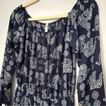 Jesse & J Navy Blue White Elephant Print Longsleeve Romper Jumpsuit Size M Size M Photo 2