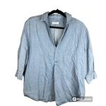 ZARA Women's Blue Jean/ Denim Chambray Half Sleeve V Neck Blouse Size Small Photo 0
