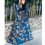 DIARRABLU NWOT Gyraf Blue Satin Marieme True Wrap Long Sleeve Maxi Dress Small Photo 1