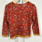 Garnet Hill 100% Merino Wool Floral Button Cardigan – Red & Mustard (Women’s M) Photo 3