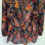 H&M New Paisley Floral Print Ruffle Trim Peplum Blouse Navy Multi Photo 10